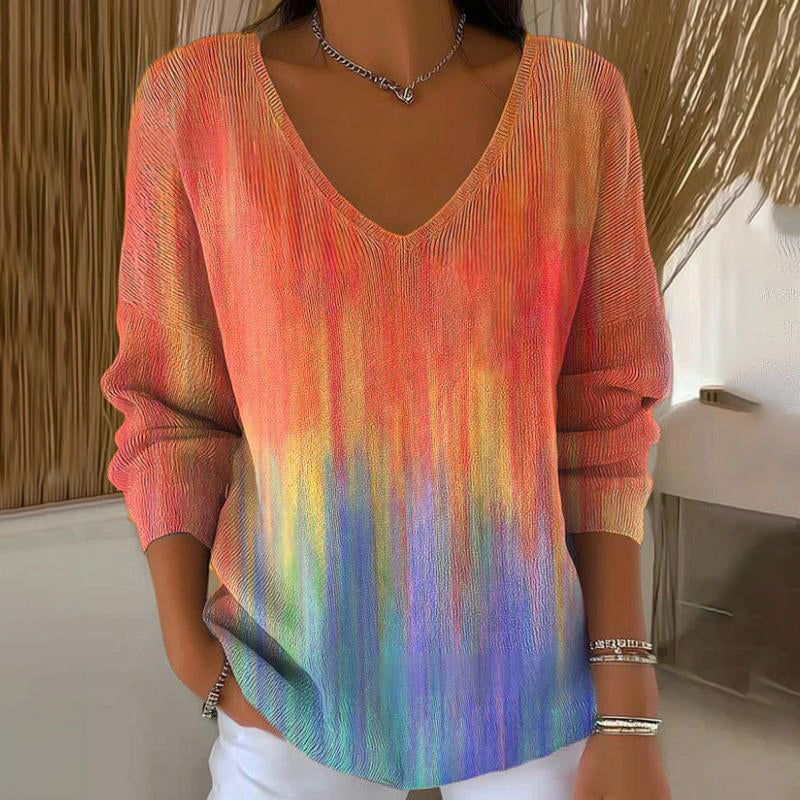 Long-sleeved V-neck top with print Long-sleeved V-neck top with print