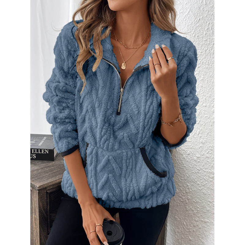 Contrast color half-open collar plush sweatshirt Contrast color half-open collar plush sweatshirt