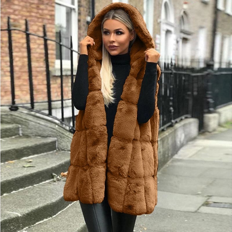 Kurtka z kapturem Faux Fur Ladies Vest Cardigan