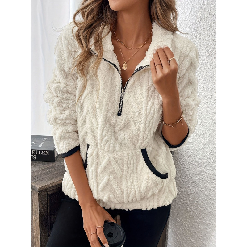 Contrast color half-open collar plush sweatshirt Contrast color half-open collar plush sweatshirt