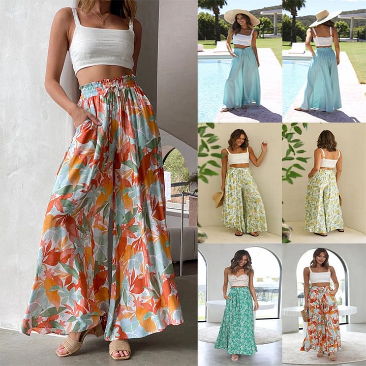 Printed wide leg trousers