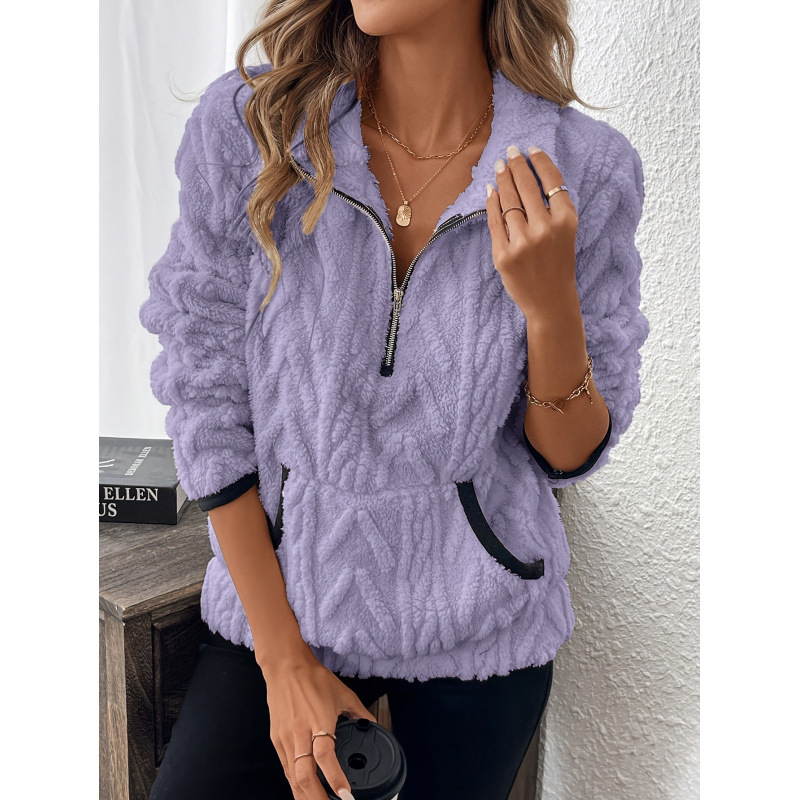 Contrast color half-open collar plush sweatshirt Contrast color half-open collar plush sweatshirt