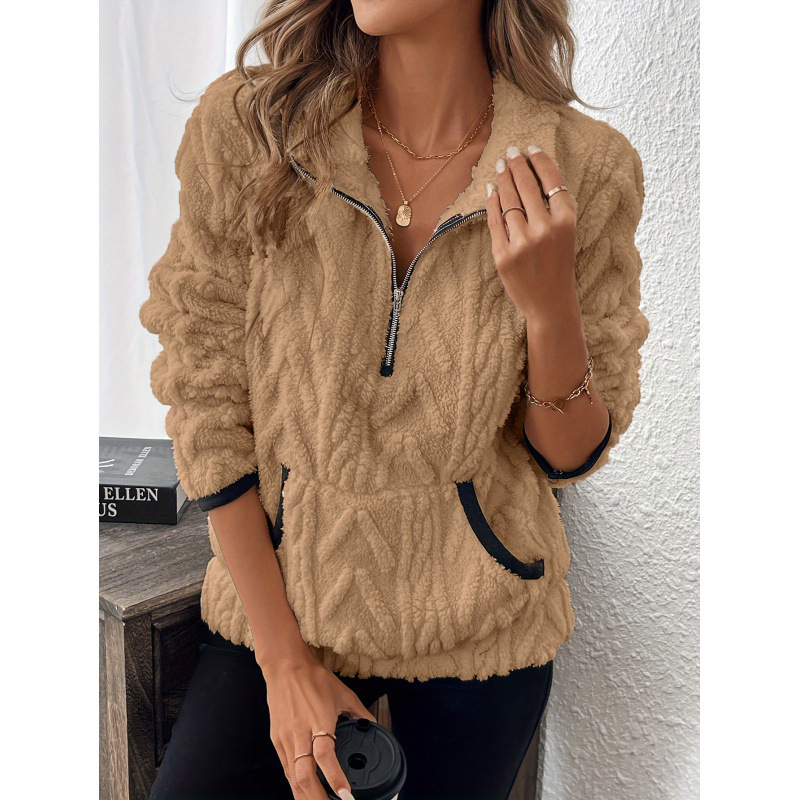 Contrast color half-open collar plush sweatshirt Contrast color half-open collar plush sweatshirt