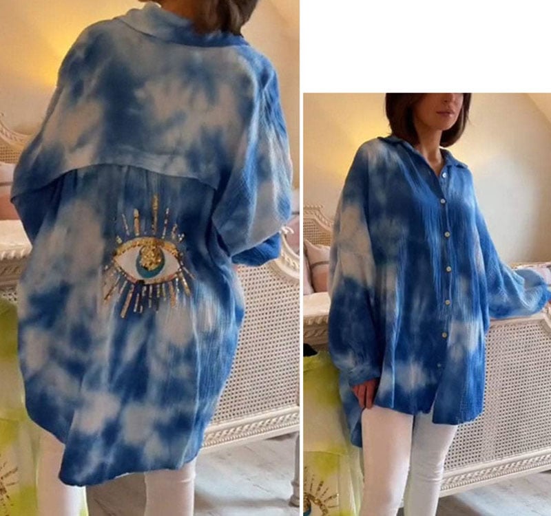 Koszula tie-dye z cekinami i motywem złego oka
