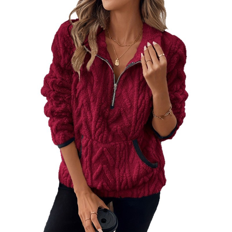 Contrast color half-open collar plush sweatshirt Contrast color half-open collar plush sweatshirt
