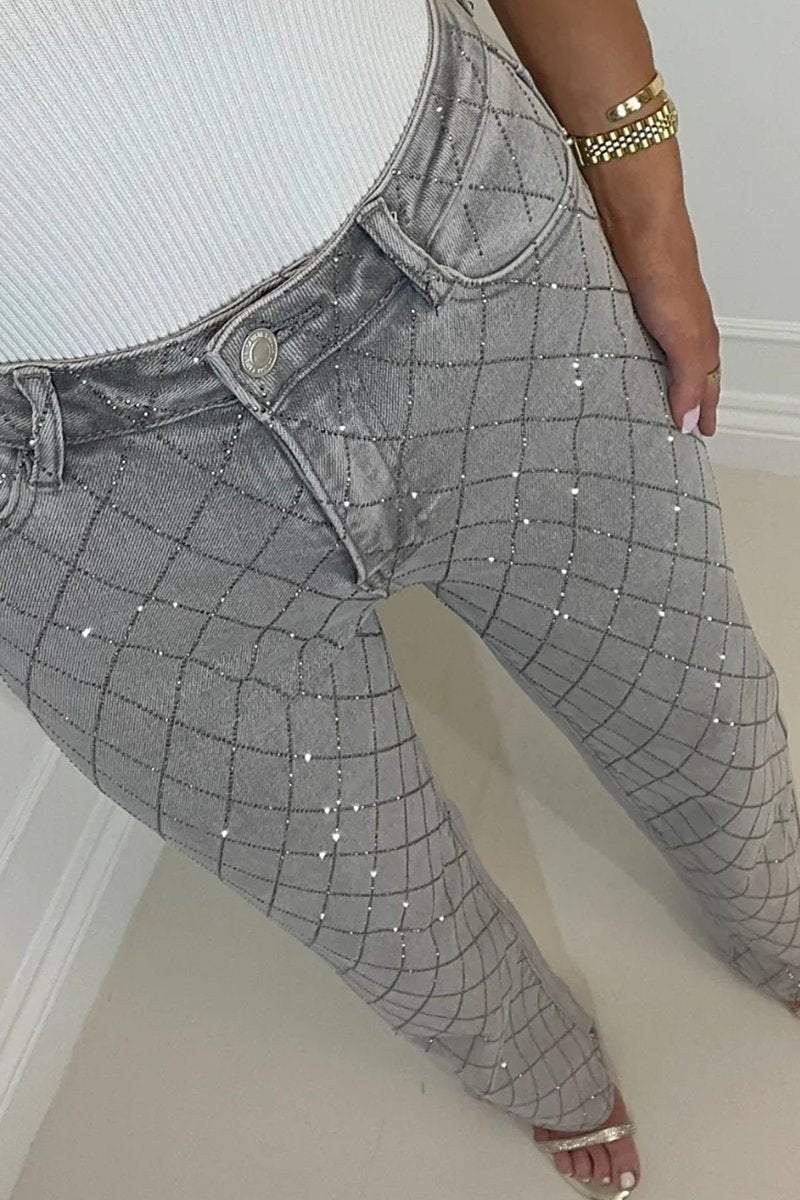 Damskie eleganckie i modne spodnie dżinsowe w kształcie diamentu