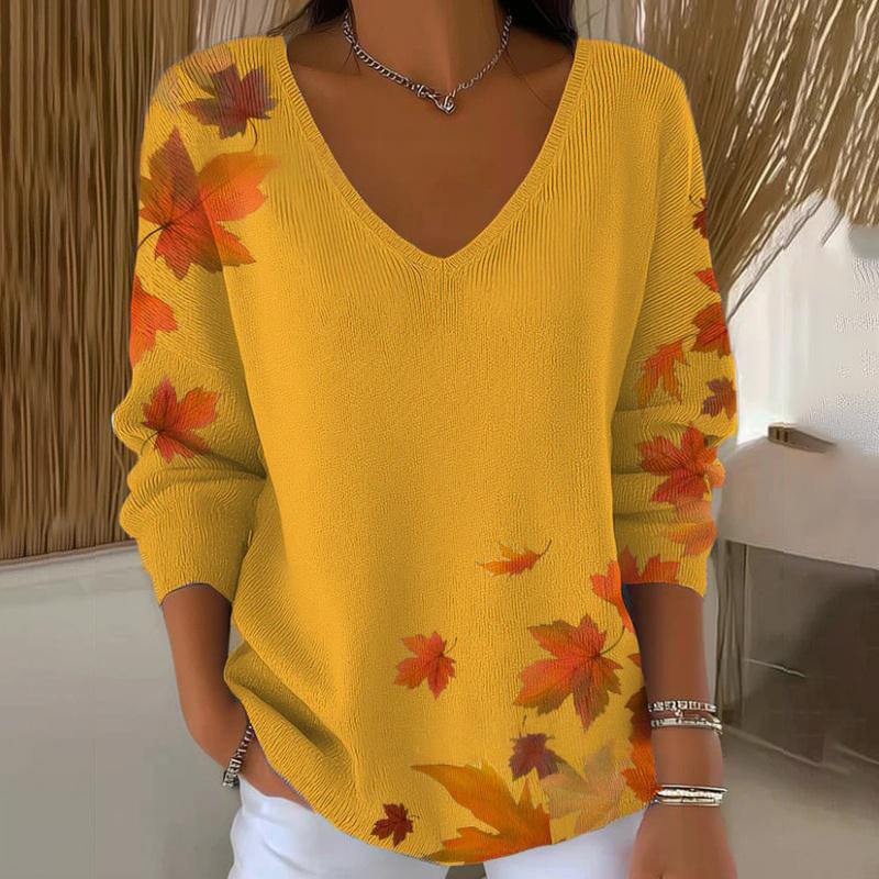 Long-sleeved V-neck top with print Long-sleeved V-neck top with print