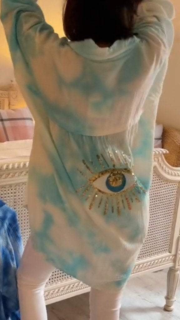 Koszula tie-dye z cekinami i motywem złego oka