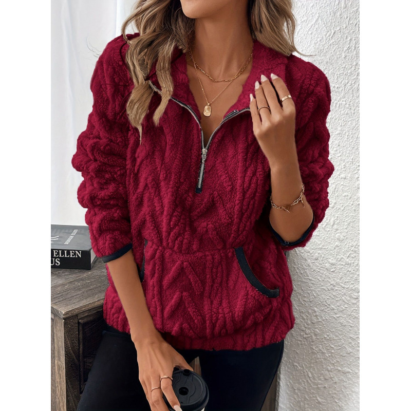Contrast color half-open collar plush sweatshirt Contrast color half-open collar plush sweatshirt