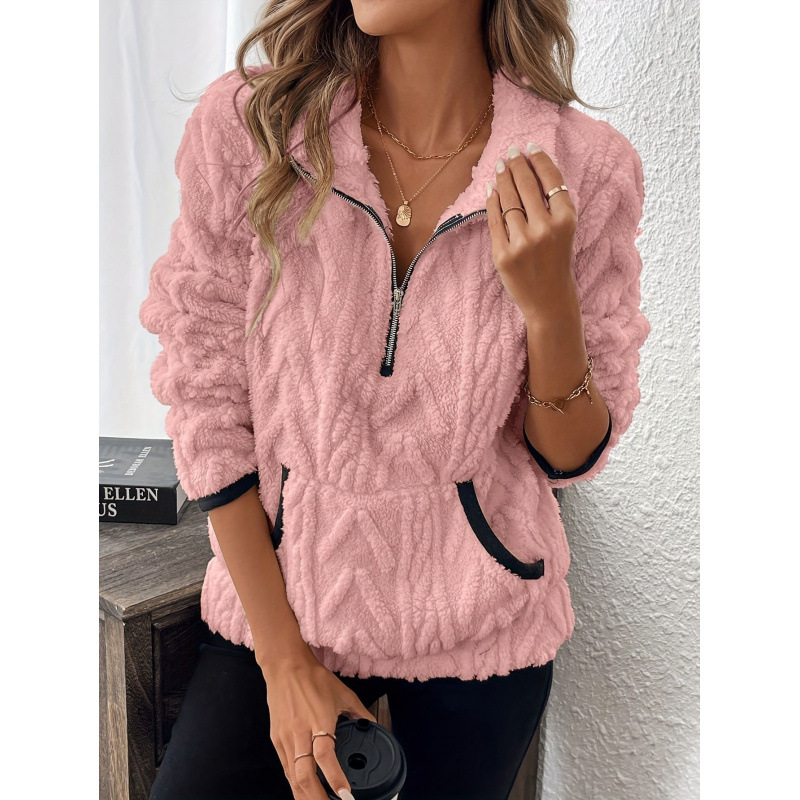 Contrast color half-open collar plush sweatshirt Contrast color half-open collar plush sweatshirt