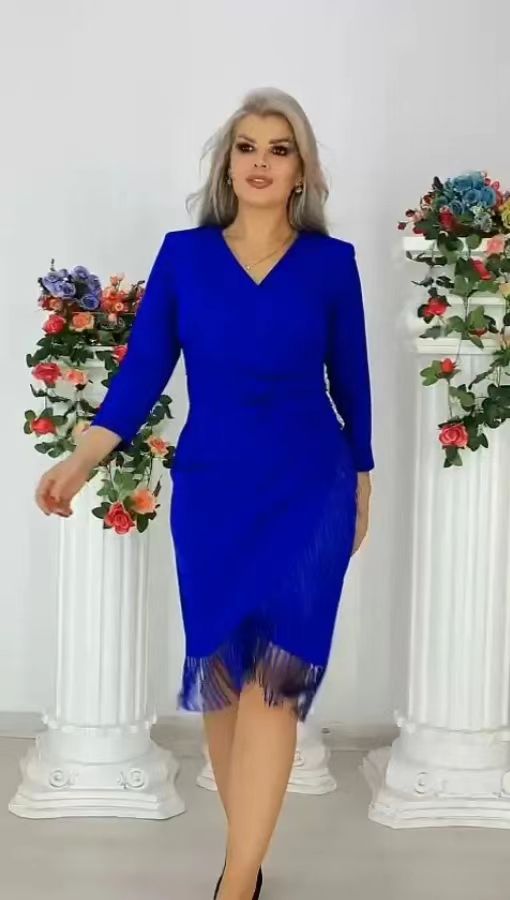 ?S-5XL??2025 nowa elegancka sukienka z dekoltem w szpic